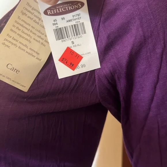 Northern Reflections Purple Long Sleeve Tie-Front Scoop Neck Tee - Picture 5 of 5